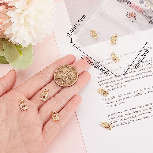 Beebeecraft 1 Box 10Pcs Padlock Charms 18K Gold Plated Hollow Lock Charms with Cubic Zirconia and Jump Ring for DIY Crafts Necklace Valentine's Day Jewelry Making - Image 3