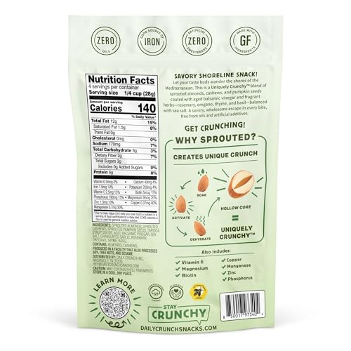 Image of Daily Crunch Sprouted Almonds and Dehydrated Nuts for a Unique Crunch, Keto Friendly, Non-GMO Zero Seed Oils, Gluten Free, 4oz (2 Pack, Mediterranean Medley)