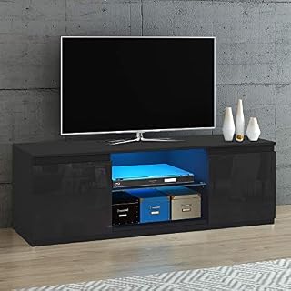 Black TV Unit Cabinet Stand for 55Inch Tv's Modern Storage Sideboard with 2 Doors (Black)