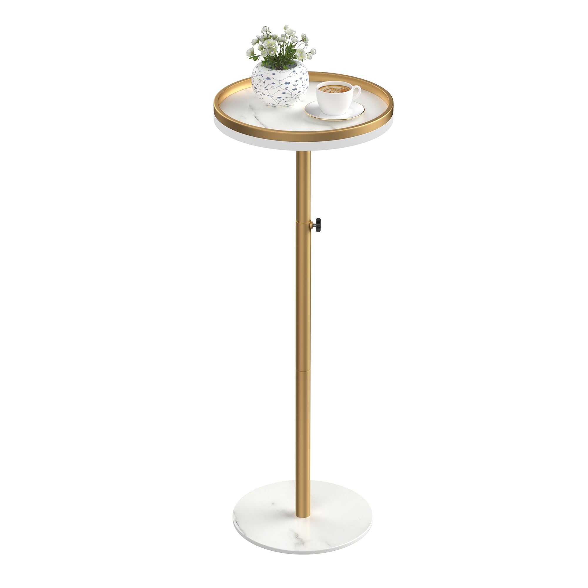 KEENSUNI Small Round Side Table,Drink Table,Martini Table with Marble Pedestal for Small Space, Living Room,Bedroom,Sofa Couch (Gold)