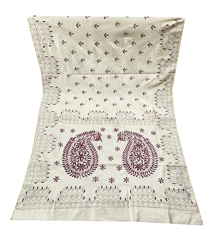 Image of SHRISTI CLOTHINGS Women's Hand Embroidered Cotton Silk Kantha Stitch Saree with Blouse Piece (SB430324 TWD84)