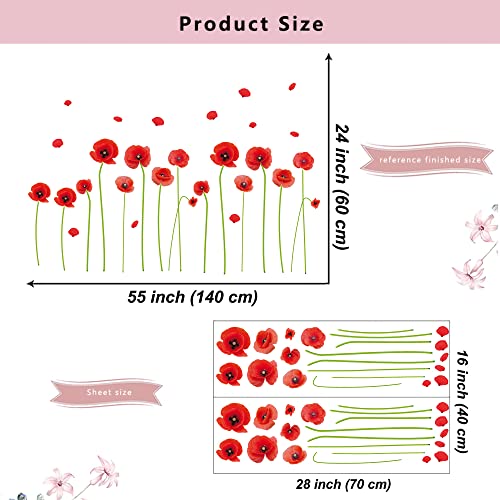 Supzone Red Poppy Flower Wall Stickers Floral Poppies Wall Decals For Bedroom Living Room Offices Sofa Tv Background Room Wall Art Decor #TOP6