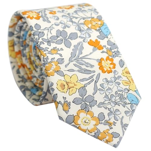 Image of BELLUNO Men's Cotton Floral Skinny Tie, 2.5 inch Width, with Gift Box