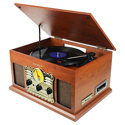 Sunstech PXRC5CDWD - Giradiscos (Bluetooth, CD, Cassette, Encoding, USB, SD, MMC, AM, FM) color madera