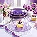 Rubtlamp 60Pcs Clear Purple Gold Plastic Plates, Purple Disposable Plates With Gold Rim, Hammered Plastic Plates Include 30 Clear Dessert Plates, 30 Dinner Plates for Party