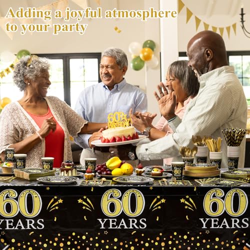 Image of Funnymoom 452 Pcs 60th Anniversary Party Decorations, Cheers to 60 Years Paper Plates Napkins Cups Tablecloth Cutlery Straws Disposable Tableware Set for 60th Birthday Party Supplies for 50 Guests