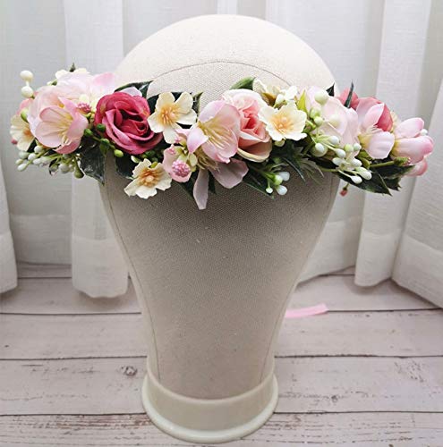Vividsun Flower Crown Floral Wreath Headband Floral Crown Wedding Festivals Photo Props Headpiece (Pink) #TOP3