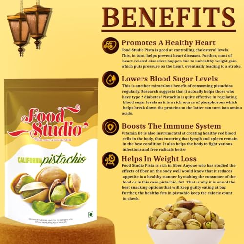 Image of FOOD STUDIO Premium California Roasted & Salted Pistachios Yellow Pouch Pack of 4 x 250 gm | Pista Dry Fruit | Tasty & Healthy | High in Protein & Dietary Fiber | Gluten Free & Low Calorie Nuts