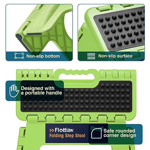 Image of Flottian 13 inch Folding Step Stool for Adults and Kids Holds Up to 300 lbs,Non-Slip Folding Stools with Handle, Compact Plastic Foldable Step Stool for Bathroom,Bedroom, Kitchen,Grass Green,1PC