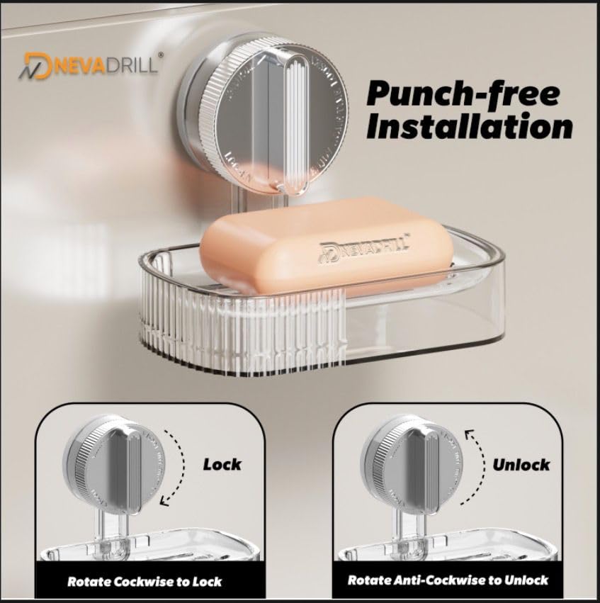Image of Vacuum Sucker Soap Box - Punch-Free Wall Mounted Soap Holder for Bathroom & Kitchen, No-Drill Suction Cup Design [ND-1001SG]