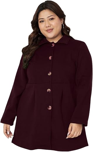 BRINNS Woman Plus Size Notched Collar Hip Length Fleece Overcoat