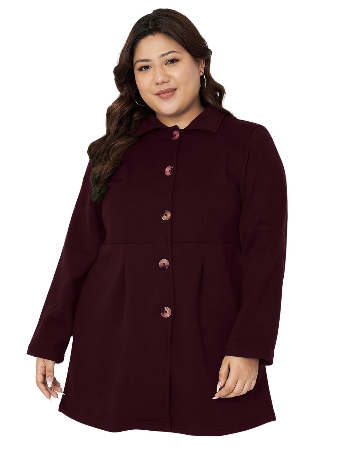 BRINNS Woman Plus Size Notched Collar Hip Length Fleece Overcoat