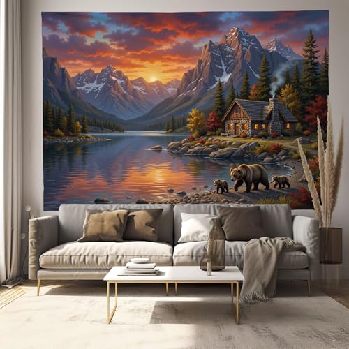 Tapisserie paysage lac de montagne pour créer un coin détente dans la chambre