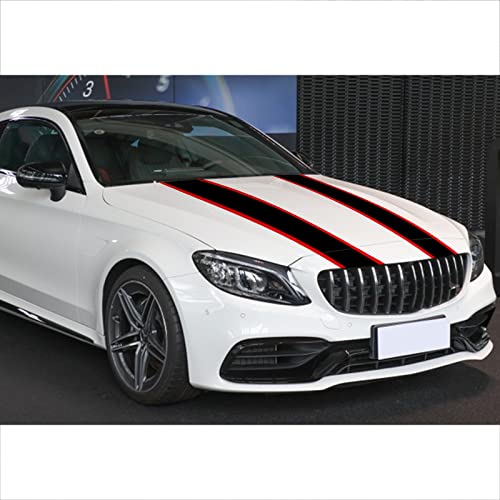 Sunjika 2Pcs Front Car Hood Stripe Sticker Auto Body Sport Racing Long Decal Engine Cover Decal Vinyl Sticker Racing Accessories Racing Stripes For Cars Decoration (Black Red) #TOP4