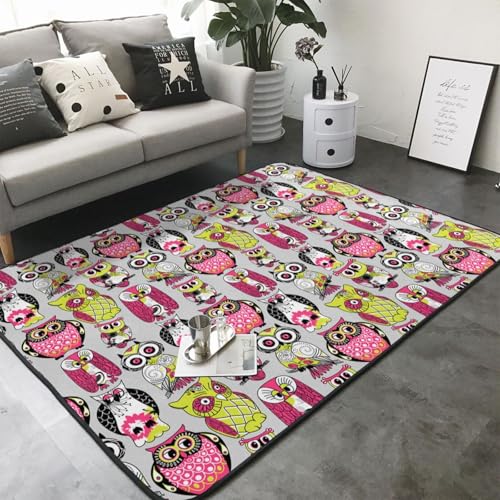 Tapis lavable chouette rose et vert, la solution contre les taches