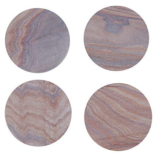 Gocraft Sandstone Absorbent Round Coasters | Natural Yellow Sandstone Coasters For Drinks, Beverages & Wine/Bar Glasses (Set Of 4) #TOP1