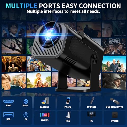 Image of [Projector 2026 Upgraded] Mini Projector Support 4K 1080P Auto Keystone 270Rotatable with WiFi 6 and Bluetooth 5.2 Projector Portable Compatibile with HDMI /TV Stick /Memory Stick /Laptop,Black