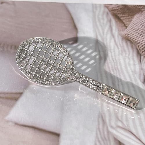 Image of Tennis Racket Rhinestone Brooch Pin Crystal Badminton Racquet Sport Laple Pins Clip Dress Suit Hat Badges Accessories Brooches Pins Fashion Jewelry Gifts for Women Girls Bff