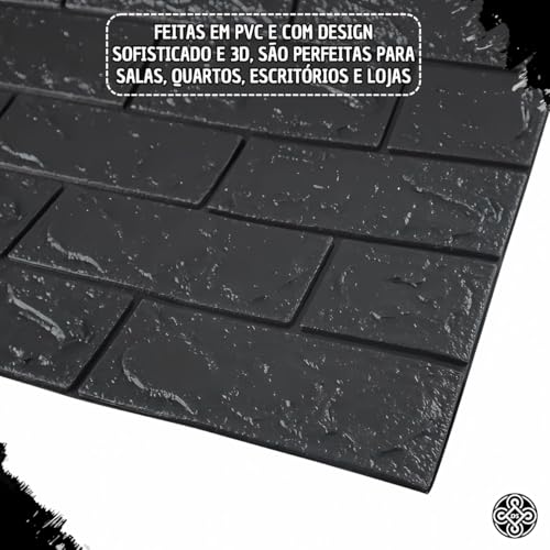 Papel de Parede Preto, Kit com 5 Placas Decorativas 3D PVC Texturizado, 77cm x 70cm