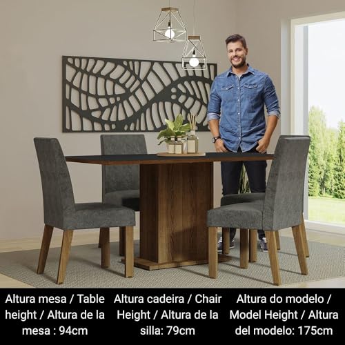 Image of Madesa 4 Seater Dining Set with Fully Cushioned Rectangular Table Top Sturdy Wooden 160 Cm for Dining Room and Kitchen - Brown /Black /Gray