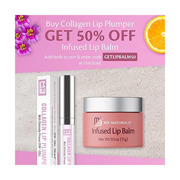 M3 Naturals Collagen Lip Plumper Clinically Proven Natural Lip Enhancer for Fuller Softer Lips Increased Elasticity Reduce Fine Lines Hydrating Plump Gloss Lipstick Primer