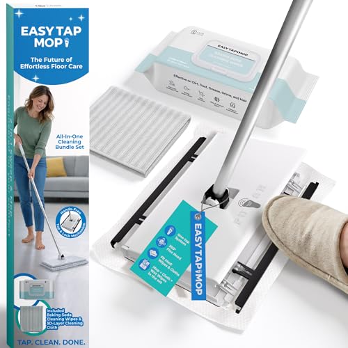 EASY TAP MOP Hands-Free Flat Floor Mop & Sweeper - Foot-Tap Lock System Compatible with Most Pads -...