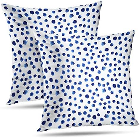 Decorative Pillows Case Set of 2 Throw Pillows Covers for Couch/Bed 18 x 18 inch,Navy Paint Blue Watercolor Polka Dot Watercolour Brushstroke Sofa Cushion Cover Pillowcase Bed Car Living Home