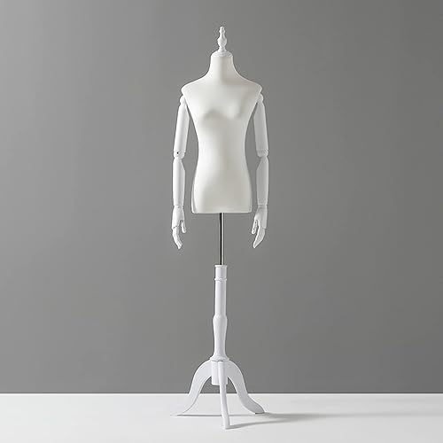 Miniatura 3 de Maniquí femenino con base de trípode de madera, maniquí de cuerpo de torse blanco para exhibición de ropa de mujer, altura ajustable (color con