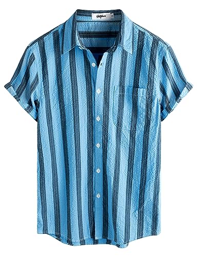 Image of VATPAVE Mens Striped Summer Shirt Casual Button Down Short Sleeve Beach Shirts Cotton Shirts for Men