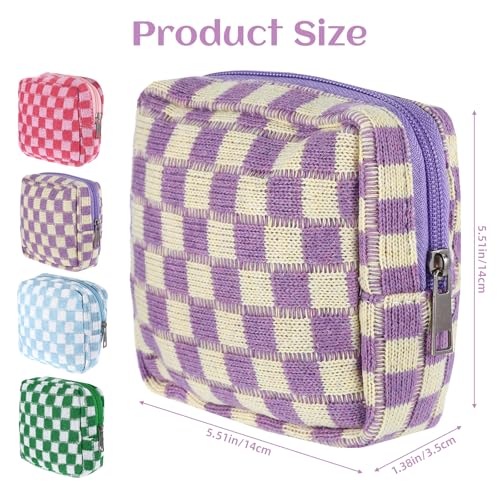 Image of 4Pcs Sanitary Napkin Storage Bag, Portable Period Bag for Teen Girls Woman, Pad Pouch Tampon for Purse, Reusable Zipper Period Pouches for Teen School Office Travel Feminine Care Organizer, Plaid