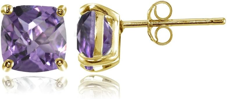 Sterling Silver 5mm Cushion-Cut Gemstones Stud Earrings, Choice of Colors
