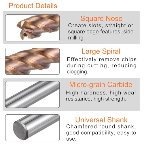 Image of HARFINGTON 5pcs Carbide Square End Mills 6mm (15 /64 inch) Dia 6mm (15 /64 inch) Shank 50mm (2 inch) Long HRC55 TiSiN Coated Micro-Grain Tungsten Carbide 4 Flutes Milling Bit Cutter