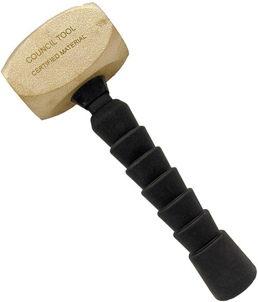 COUNCIL TOOL Non-Sparking Hammer - 1.5 lb Non-Magnetic Hammer with Manganese-Bronze Alloy & 10" Fiberglass Handle - NSBRZDF15FG10