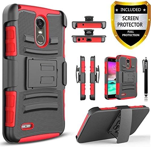 LG Stylo 3 Case, LG Stylo 3 Plus Case, Dual Layers [Combo Holster] Case and Built-in Kickstand Bundled with [ Premium Screen Protector] Hybird Shockproof and Circlemalls Stylus Pen [Red]