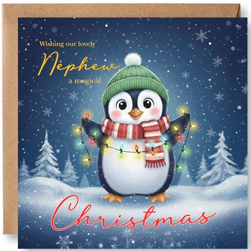 Nephew Christmas Card - Christmas Cards Nephew - Nephew Xmas Card - for Boys Child Teenage Baby Boy Special Niece Nephews Great Large Cute Penguin- 2025-14cm