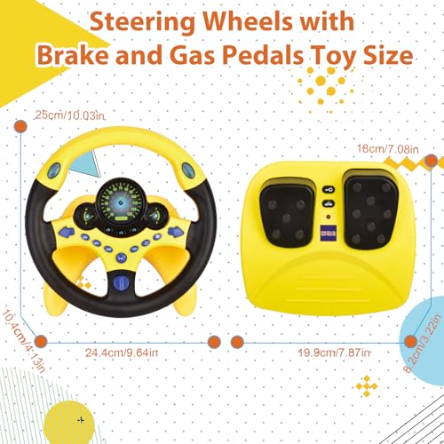 RedCrab Kinder Lenkrad Spielzeug, 360° Rotation Auto Simulator mit Bremse und Gaspedal, Kinder Lenkrad für Auto mit Licht, Ton- und Musikfunktion, Lernspielzeug Geschenk(Gelb)