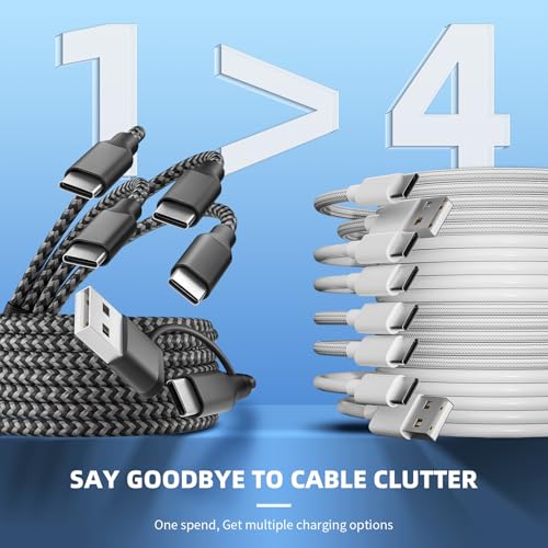 5' 4-in-2 Mpatiby USB-A/C to USB-C Multi Charging Cable Splitter (Black w/ Grey) - image 3