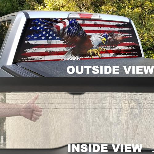 Image of Rzuiyte American Flag Eagle Rear Window Decal - Decal for Cars, SUVs, Trucks (65x17in) - Gift for Men, Dad, Gramps, Boyfriend