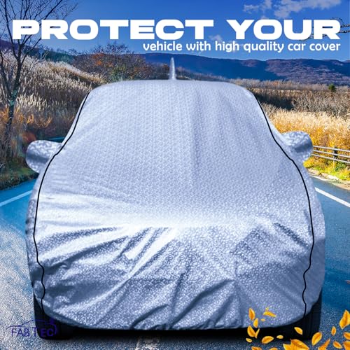 Image of FABTEC Metallic Silver Waterproof Car Body Cover for Maruti Baleno New (2022-25) Sun, UV and Dust Protection with Mirror and Antenna Pocket (Reflective Silver with Black Piping)