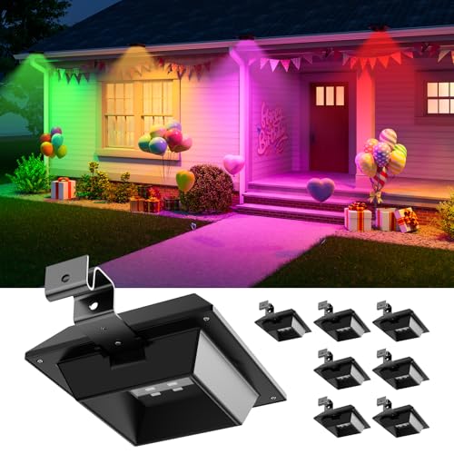 GVSHINE Solar Powered Gutter Lights Outdoor Waterproof 12 LED Clip On Gutters Light for Rainspout, Fence, Rail, Wall, Deck, Garden, Yard, Walkway, House Patio, Pool (RGB, 8Pack)