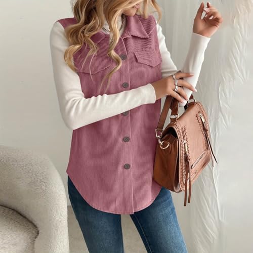 KODMNSW Weste Damen Gilet Ärmellose Cordjacke Wärmer Fashion Herbstjacke Softshell Westen Leicht Casual Damenweste Elegant Longweste Übergangsjacke Anzugweste Ohne Ärmel Jacke Rosa L