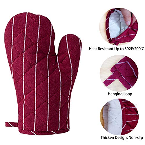 Coekmoed Oven Mitts And Potholders Bbq Gloves-Oven Mitts And Pot Holders Recycled Cotton Infill Cooking Gloves For Cooking Baking Grilling (4-Piece Set,Red) #TOP4