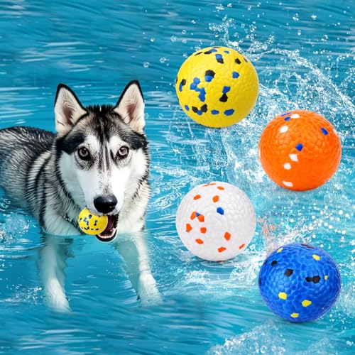 BABORUI Floating Dog Pool Toy Durable E-TPU Dog Water Toy for Fetch & Chew Bright Floating Dogs Toys for Pool Beach & Outdoor Play Dogs Beach Essentials (Colorful Balls 4Pcs)