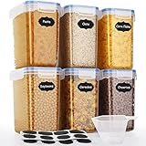 【Combinación de 6 Botes Cocina】: Botes almacenaje cocina Juego contiene tarros de cocina del mismo tamaño . 2 contenedores de frutos secos de 1.6 L, 2 contenedores de alimentos de 1.6 L, 2 recipientes para la pasta ​de 1.6 L y una taza medidora. Muy adecuado para almacenar pasta, productos para hornear, cereales, avena, arroz, café, snacks, etc.