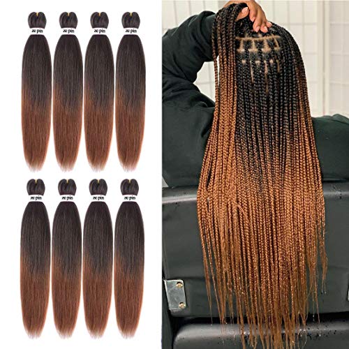 Pre Stretched Braiding Hair 26 Inch 8 Packs Professional Soft Yaki braiding Hair For Braids Hot Water Setting Synthetic Crochet Hair Extensions(1B/30)
