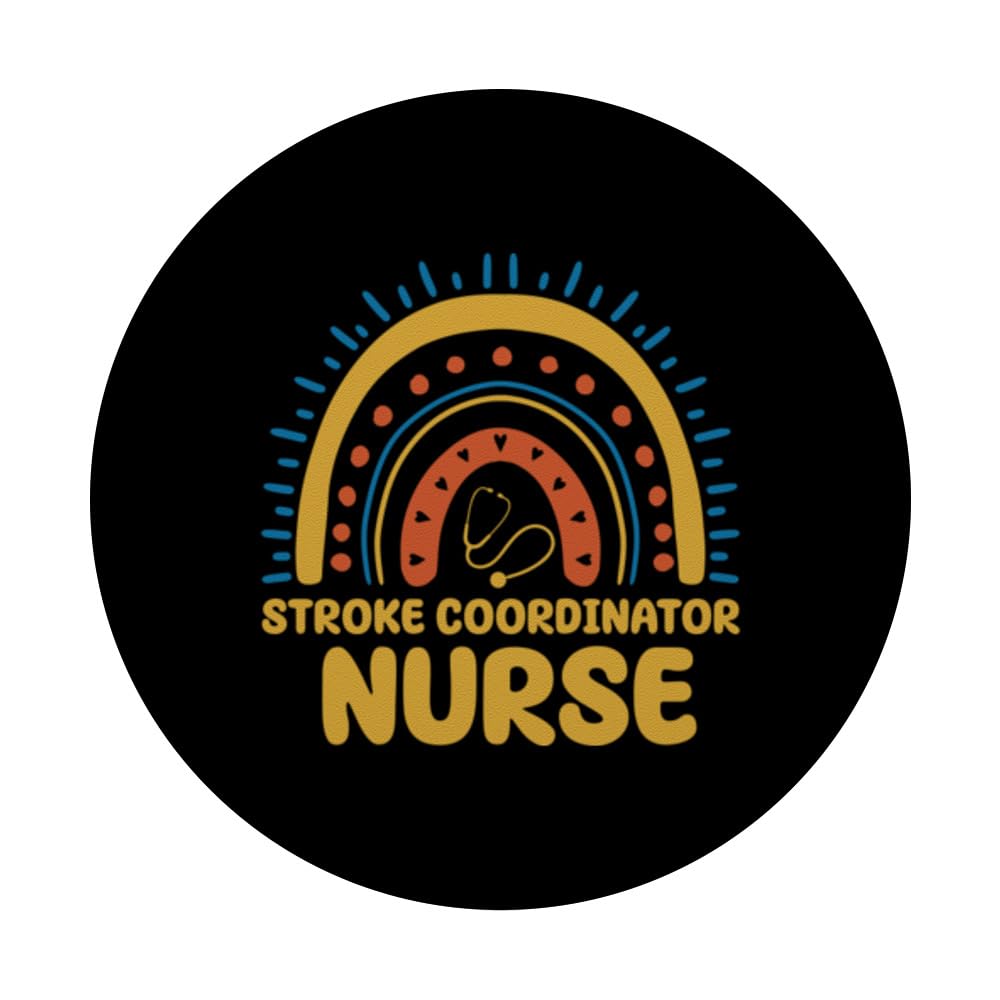 Stroke Coordinator Nurse Boho Rainbow Stroke Program Manager PopSockets Swappable PopGrip, Black - Image 3