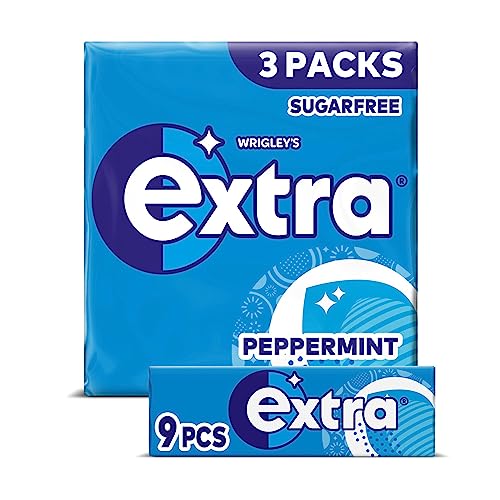 Extra Peppermint Sugarfree Chewing Gum, Pack 3 x 9 Pieces