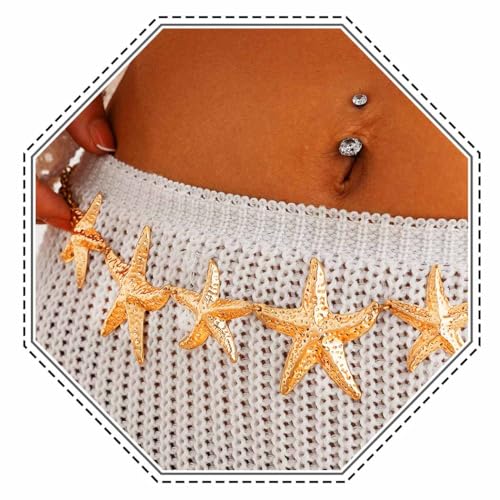 Jovono Seestern-Boho-Taillen-Körperkette, goldfarben, Seestern, Bauchgürtel, Ketten, Strand, Sommer, Körperschmuck für Damen, Einheitsgröße, /, Kein Edelstein