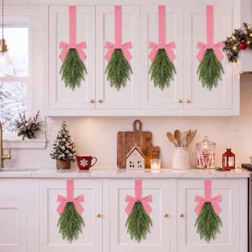 Luinabio 6 Pcs Christmas Velvet Pink Cabinet Swag Wreath Kitchen Decoration by Luinabio - Used condition - Image 3
