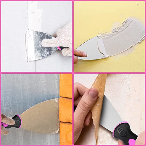 Thinklearn Pink Putty Knife Set, Drywall Tools1" 2" 3" 4" 6" 8" Spackle Knife, Women Stainless Steel Paint Scraper, Wallpaper Scraper Tool For Painting, Decorating, Removeing Decals And Mud（6Pcs） #TOP6